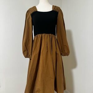Elegant Black and Brown Midi Dress